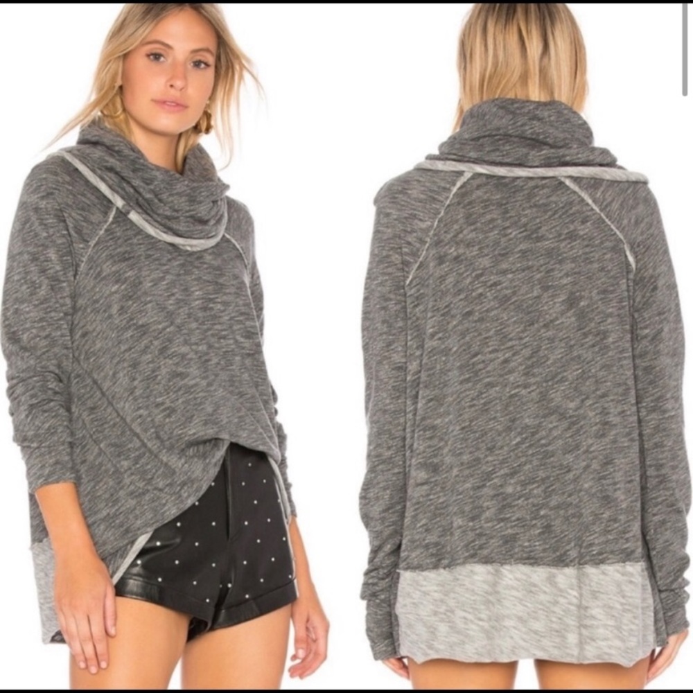 Free People FP Beach two toned grey cowl neck top size large